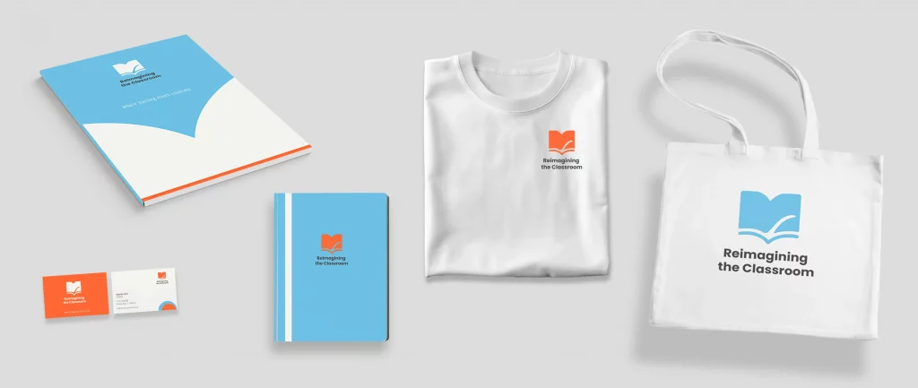 Mockup von Geschäftsausstattung über Merchandising und Bildungsmaterialien