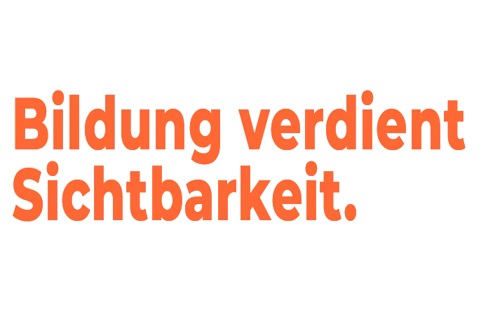 Blauer Hintergrund mit dem Text „Bildung verdient Sichtbarkeit“, der die Bedeutung von Bildung hervorhebt.