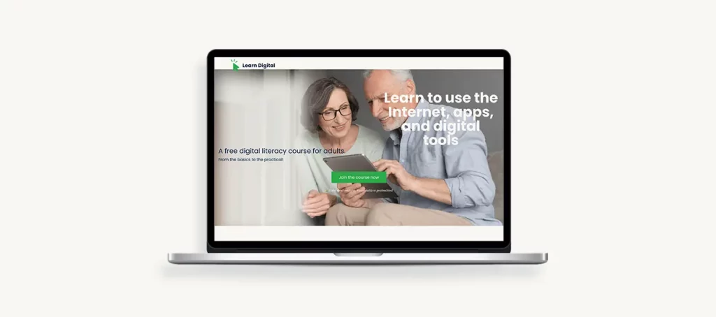 Mockup Laptop zeigt die barrierefreie Learn Digital Landingpage für digitale Grundbildung.